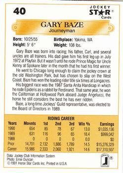 1991 Jockey Star Jockeys #40 Gary Baze Back